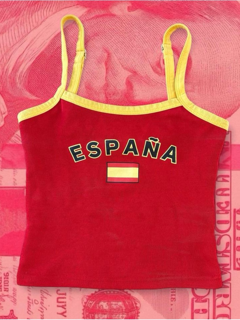 edikted red spain españa flag print tank top camisole with yellow trim size xs